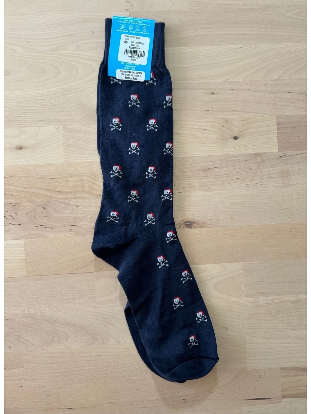 J. McLaughlin Navy Blue Christmas Skull Pima Cotton Dress Socks - NWT